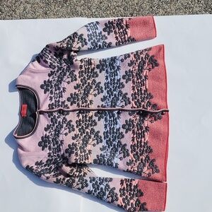 Oleana Women's Floral Cardigan Silk Wool Pink and Gray XS